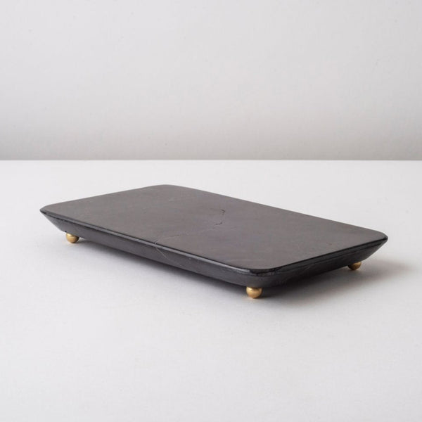 tabla footed tray in black marble