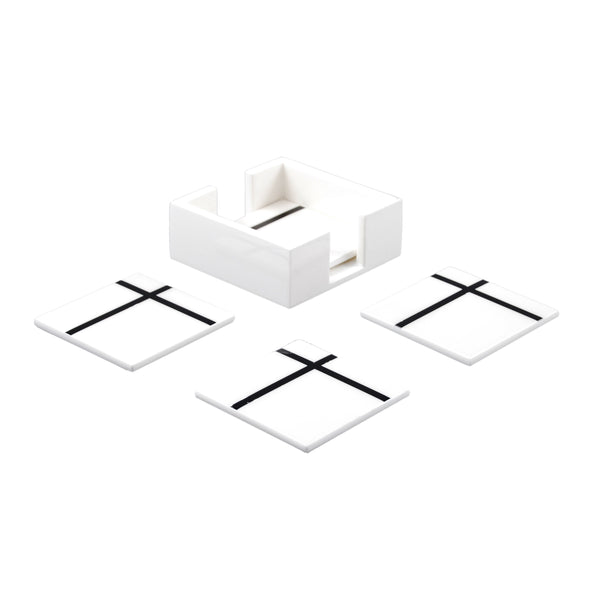 White Grid Lacquer Coaster Set of 4