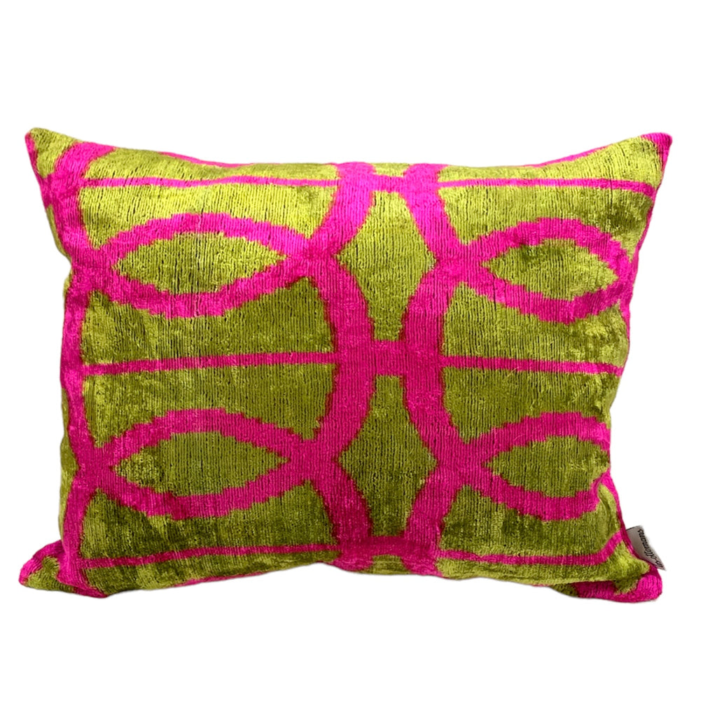 Silk Velvet Cushion N. 637 - Green + Hot Pink
